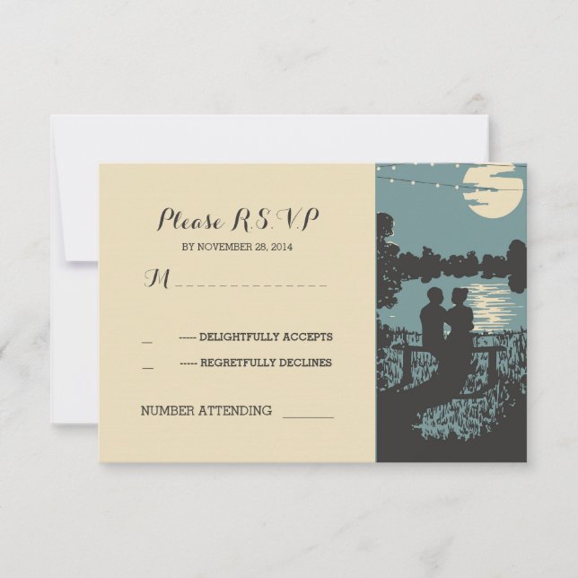 romantic nature and string lights wedding RSVP Card (Front)