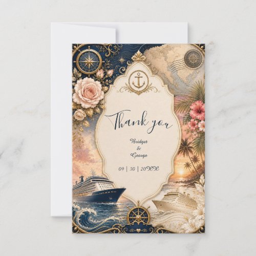 Romantic Nautical Cruise Wedding Floral Voyage Thank You Card