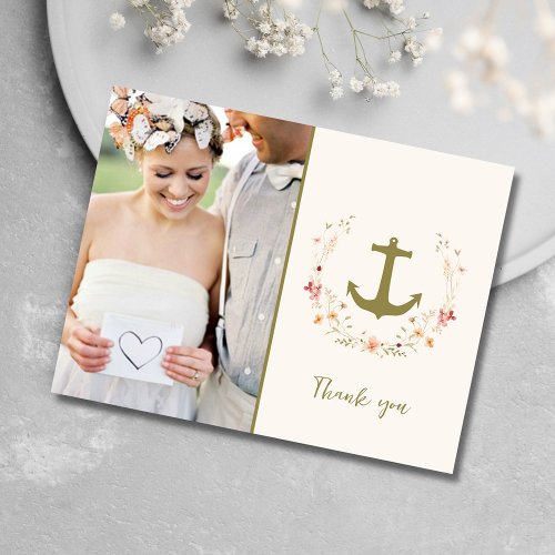 Romantic Nautical Photo Wedding Thank You  Postcard