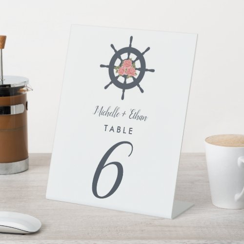 Romantic Nautical Wedding Reception Table Number Pedestal Sign