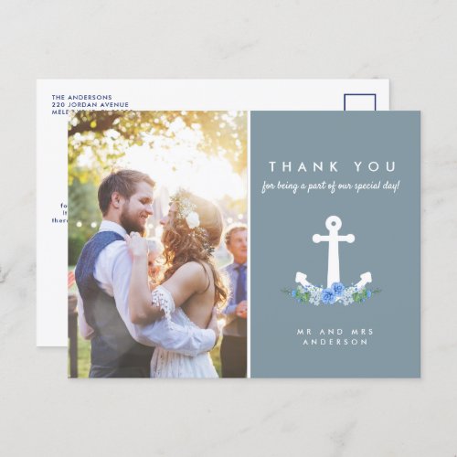 Romantic Nautical Wedding Thank You Photo Postcard