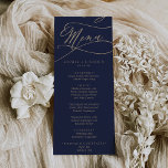 Romantic Navy and Gold Printed or Printable Menu Invitation<br><div class="desc">This romantic navy and gold printed or printable menu card is perfect for a simple wedding. The modern classic design features fancy swirls and whimsical flourishes with gorgeous elegant hand lettered faux champagne gold foil typography. This menu can be used for a wedding reception, rehearsal dinner, or any event. Please...</div>