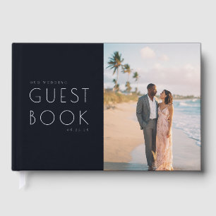 Romantic Navy Beach Photo Foil Guest Book