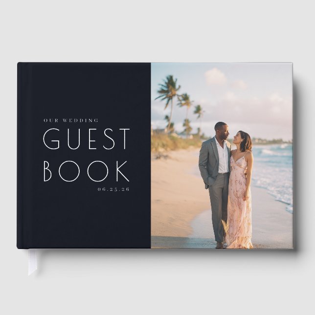 Romantic Navy Beach Photo Foil Guest Book (Front)