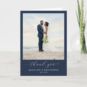 Romantic Navy Beach Photo Letterpress Thank You Card