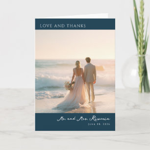 Romantic Navy Beach Photo Letterpress Thank You Card