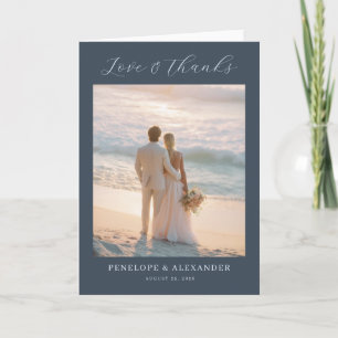 Romantic Navy Beach Photo Letterpress Thank You Card