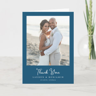 Romantic Navy Beach Photo Letterpress Thank You Card