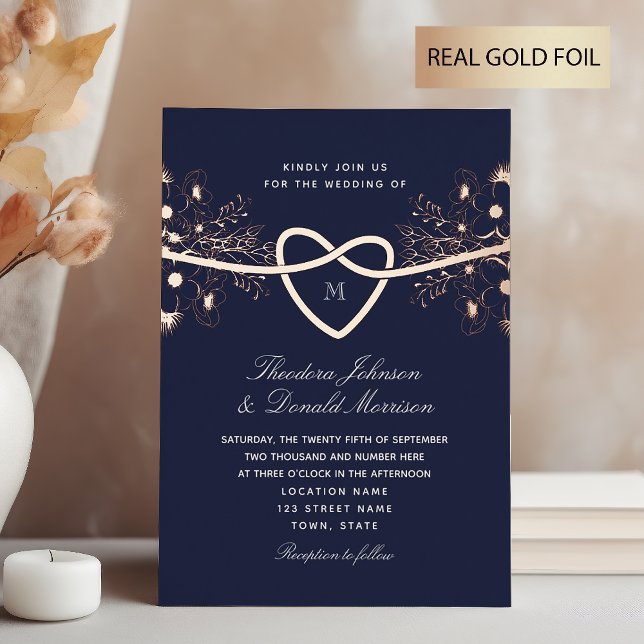 Romantic Navy Blue and Gold Wedding Foil Invitation (Creator Uploaded)