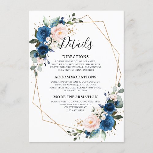 Romantic Navy Blue Blush Floral Geometric Wedding Enclosure Card