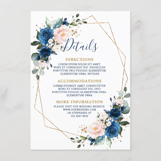 romantic-navy-blue-blush-floral-geometric-wedding-enclosure-card-zazzle