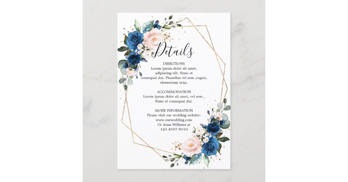 romantic-navy-blue-blush-floral-geometric-wedding-enclosure-card-zazzle