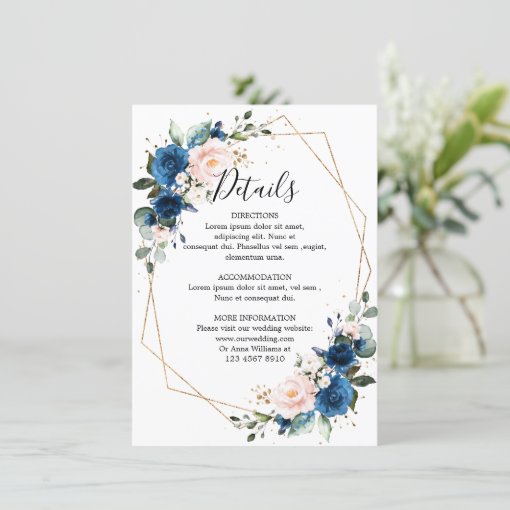 romantic-navy-blue-blush-floral-geometric-wedding-enclosure-card-zazzle