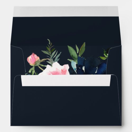 Romantic Navy Blue Blush Pink Floral Envelope