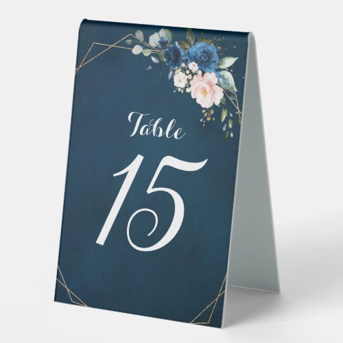 Romantic Navy blue Blush Pink Floral Geometric Tab Table Tent Sign