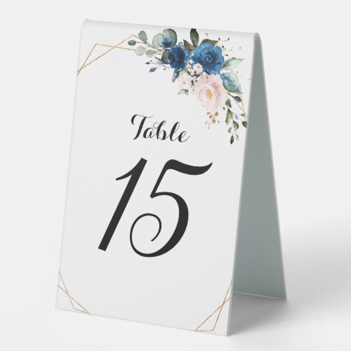 Romantic Navy blue Blush Pink Floral Geometric Table Tent Sign