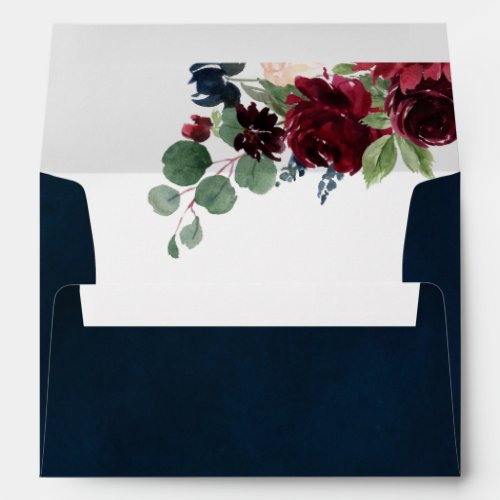 Romantic Navy Blue Blush Rose Floral Geometric Envelope