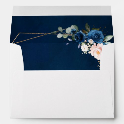Romantic Navy Blue Blush Rose Floral Geometric Envelope