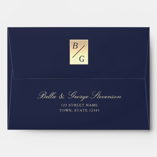 Romantic Navy Blue Calligraphy Wedding Envelope