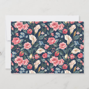 Romantic Navy Blue Floral Garden Pattern Invitation