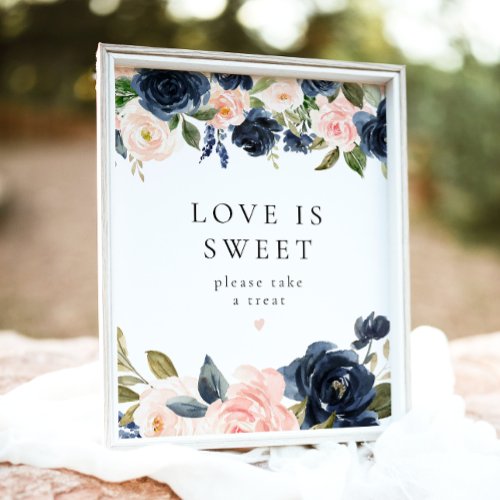 Romantic Navy Blue Floral Love is Sweet Dessert Poster