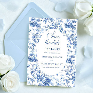 Romantic Navy Blue Floral Save the Date Wedding  Invitation