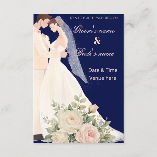 Romantic Navy Blue Illustration Wedding Invitation