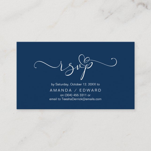 Romantic, Navy Blue, Invitation RSVP, respond (Front)
