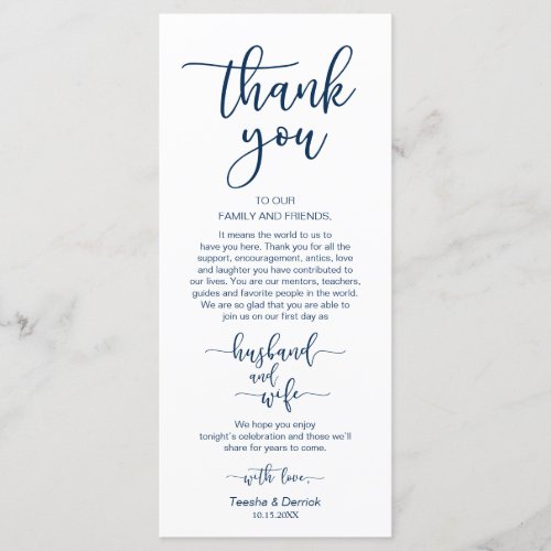 Romantic Navy Blue Place Setting Thank You Card