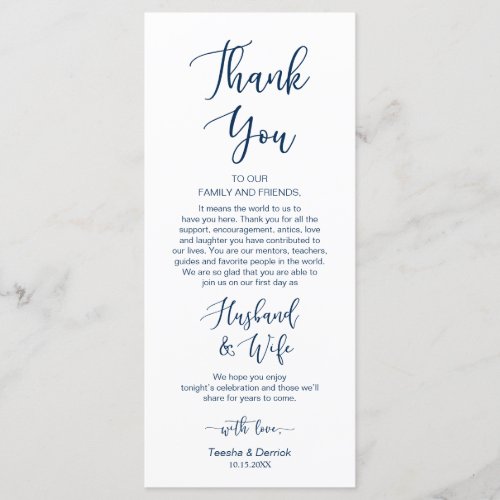 Romantic Navy Blue Place Setting Thank You Card