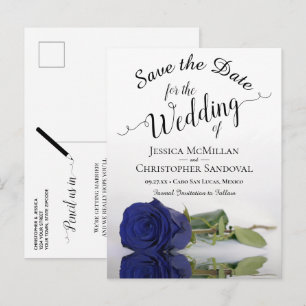 Romantic Navy Blue Rose Wedding Save the Date Announcement Postcard