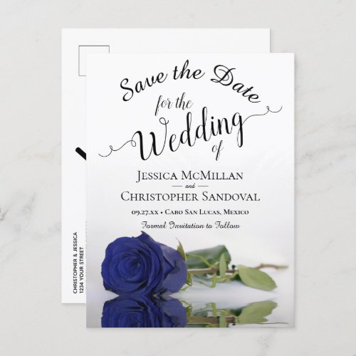 Romantic Navy Blue Rose Wedding Save the Date Announcement Postcard