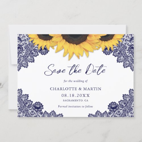 Romantic Navy Blue Sunflower Wedding Save The Date