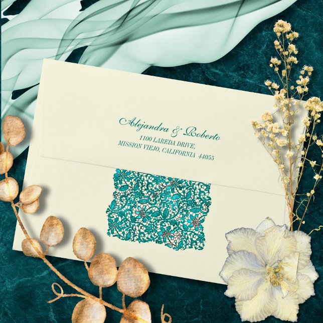 Romantic Navy Blue Teal Lace Wedding Style Envelope (Creator Uploaded)