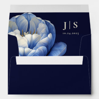 Romantic Navy Blue Tulip Wedding Envelope