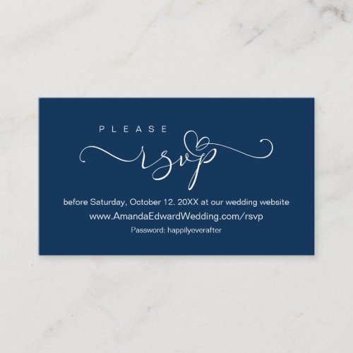 Romantic Navy Blue Wedding Online RSVP reminder Enclosure Card