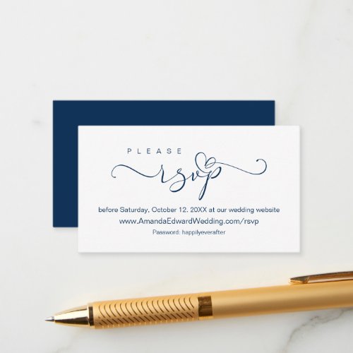 Romantic Navy Blue Wedding Online RSVP reminder Enclosure Card