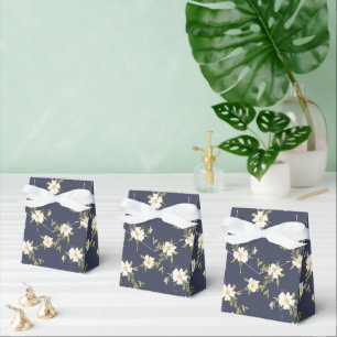 Romantic Navy Blue White Floral  Favor Boxes