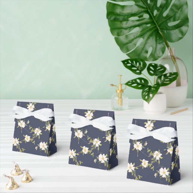 Romantic Navy Blue White Floral  Favor Boxes (Multiple)