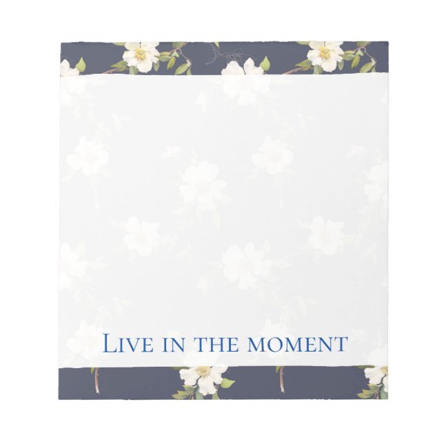 Romantic Navy Blue White Floral  Notepad (Front)