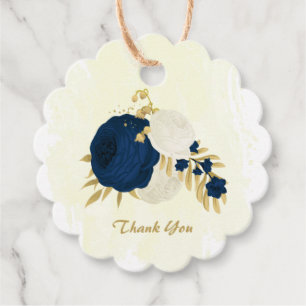Romantic navy blue & white flowers gold favor tags