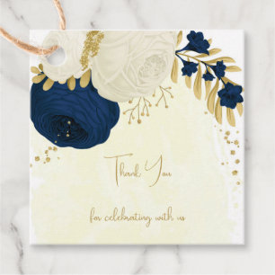 Romantic navy blue & white flowers gold favor tags