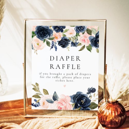 Romantic Navy Blush Floral Diaper Raffle Baby Sign