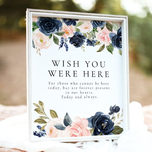 Romantic Navy Blush Floral In Loving Memory Sign