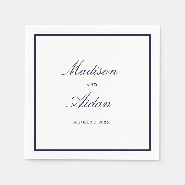 Romantic Navy Border White Wedding  Napkins (Front)