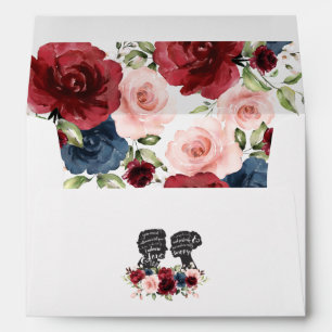 Romantic Navy Burgundy Blush Floral Return Address Envelope