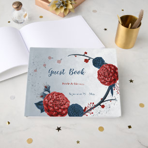 romantic navy & burgundy flowers guest book