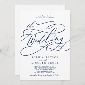 Navy Blue and White Wedding Invitations