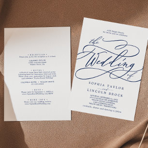 Romantic Navy Calligraphy All In One Wedding Invitation