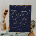 Romantic Navy Calligraphy Cards and Gifts Sign<br><div class="desc">This romantic navy calligraphy cards and gifts sign is perfect for a simple wedding or bridal shower. The modern classic design features fancy swirls and whimsical flourishes with gorgeous elegant hand lettered faux champagne gold foil typography. The line of text at the bottom of the sign can be personalized with...</div>